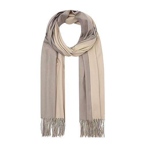 Ever Bloom Damen Schal Mit 2 Farben Fransen, Lang für Winter Herbst, Warme und Elegante Halstücher für Frauen Mädchen, Zweifarbig, Farbe 2023: Beige Grau von Ever Bloom