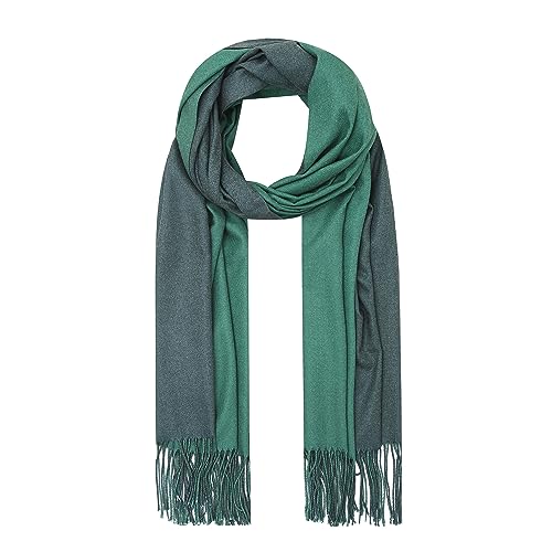 Ever Bloom Damen Schal mit 2 Farben Fransen, Langer Schal für Winter Herbst, Warme und Elegante Halstücher Frauen Mädchen, Dunkel Grün von Ever Bloom