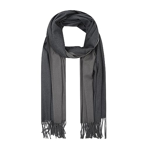 Ever Bloom Damen Schal Mit 2 Farben Fransen, Lang für Winter Herbst, Warme und Elegante Halstücher für Frauen Mädchen, Zweifarbig, Farbe 2023: Hell Grau von Ever Bloom