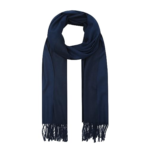 Ever Bloom Damen Schal Mit 2 Farben Fransen, Lang für Winter Herbst, Warme und Elegante Halstücher für Frauen Mädchen, Zweifarbig, Navy 2023 von Ever Bloom