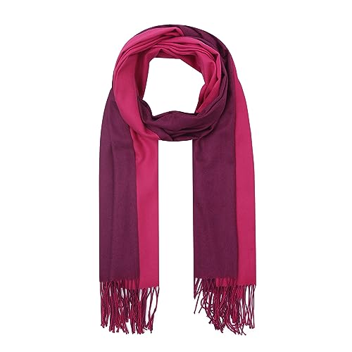 Ever Bloom Damen Schal Mit 2 Farben Fransen, Lang für Winter Herbst, Warme und Elegante Halstücher für Frauen Mädchen, Zweifarbig, Farbe 2023:Rose von Ever Bloom