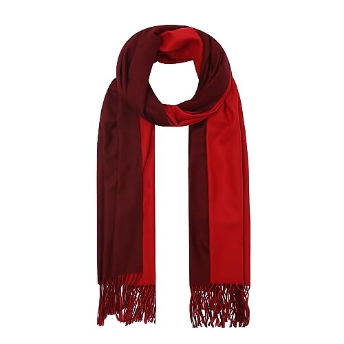 Ever Bloom Damen Schal mit 2 Farben Fransen, langer Schal für Winter Herbst, warme und elegante Halstücher Frauen Mädchen, zweifarbig, Schal farbe 2023:Rot von Ever Bloom
