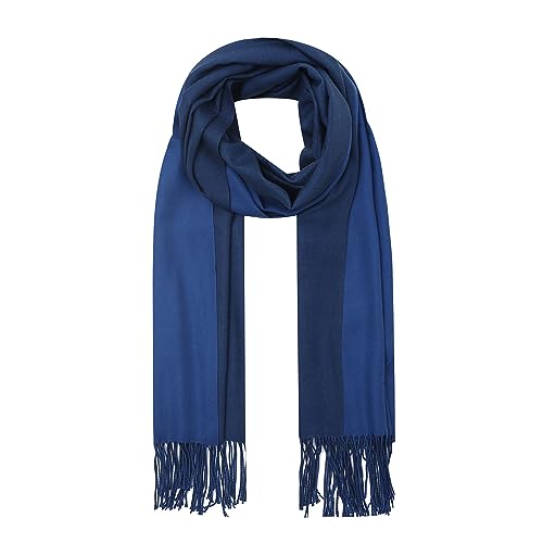 Ever Bloom Damen Schal mit 2 Farben Fransen, langer Schal für Winter Herbst, warme und elegante Halstücher Frauen Mädchen, zweifarbig, Schal farbe 2023:Royal Blau von Ever Bloom