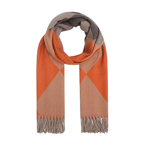 Ever Bloom Damen Schal mit Farbverlauf und Diamantmuster Fransen, buntes Halstücher für Winter und Herbst, Langschal mehrfarbig, Schal farbe 2023:Orange von Ever Bloom