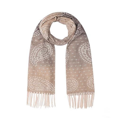 Ever Bloom Damen Schal mit leichtem Paisley Muster und Farbverlauf, buntes Halstücher mit Punkt Blumen Print, Winter Herbst Langschal mit Fransen, Schal farbe 2023:Khaki von Ever Bloom