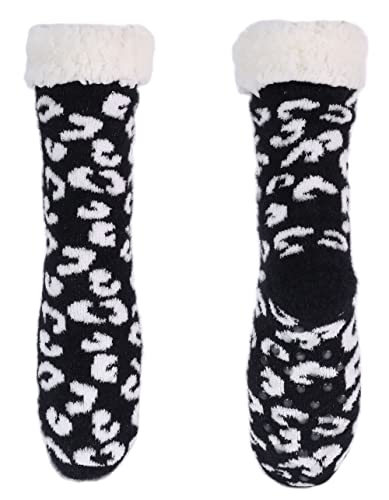 Ever Bloom Damen Stoppersocken für Winter und Weihnachten, Hüttensocke mit Innenfutter ABS Sohle, Warme Kuschelsocken Mädchen, Socken farbe:Schwarz Weiß von Ever Bloom