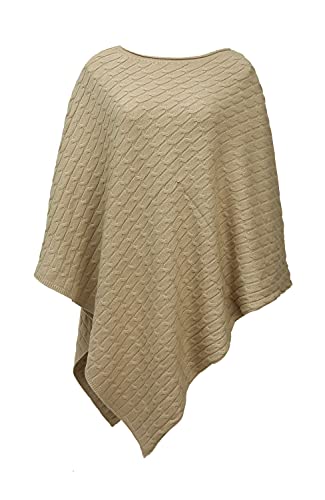 Ever Bloom Damen Strick Poncho, Capes mit Rundhals, Strickponcho Umhang Für Frauen Zopfmuster, Grobstrick Unifarben, Poncho:Khaki von Ever Bloom