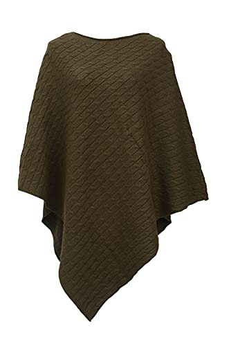 Ever Bloom Damen Strick Poncho, Capes mit Rundhals, Strickponcho Umhang Für Frauen Zopfmuster, Grobstrick Unifarben, Poncho:Olive Grün von Ever Bloom