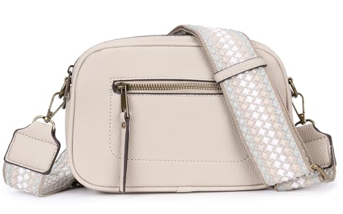 Ever Bloom Damen Umhängetasche mit breitem modischem abnehmbarem Taschengurt, kleine Handtasche Crossbag zum Umhangen mit Doppelfach Design in Sommerfarben, 262&293:Beige von Ever Bloom