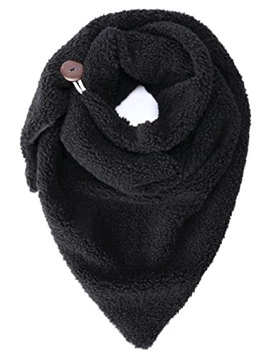 Ever Bloom Damen Winter Dreieck-Schal, warmer dicker Halsschal mit Knopf, einfarbig, Schal Farben:Schwarz von Ever Bloom