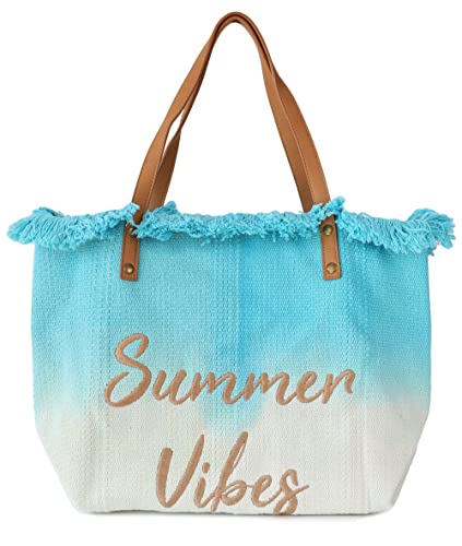 Ever Bloom Große Strandtasche Damen XL Shopper Tasche Sommer mit Leder Top-Griff Schultertasche Strand Bad Urlaub Reißverschluss, weich vegan, Tasche Farben:Turquoise von Ever Bloom