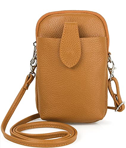 Kleine Damen Leder Umhängetasche, Ital. Handtasche Handy Echtleder, Crossbody Schultertasche für Frauen Mädchen, 0002111070, Tasche Farben:Braun von Ever Bloom