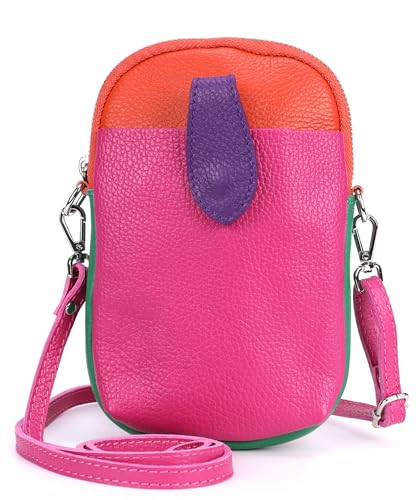 Kleine Damen Leder Umhängetasche, Ital. Handtasche Handy Echtleder, Crossbody Schultertasche für Frauen Mädchen, 0002111070, Tasche Farben:Bunt von Ever Bloom