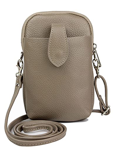 Kleine Damen Leder Umhängetasche, Ital. Handtasche Handy Echtleder, Crossbody Schultertasche für Frauen Mädchen, 0002111070, Tasche Farben:Dunkel Khaki von Ever Bloom