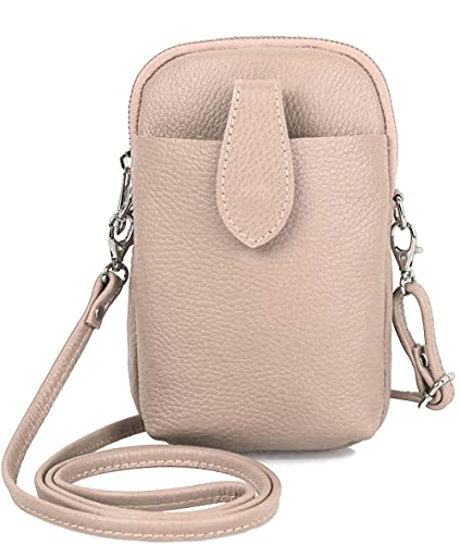 Kleine Damen Leder Umhängetasche, Ital. Handtasche Handy Echtleder, Crossbody Schultertasche für Frauen Mädchen, 0002111070, Tasche Farben:Nude von Ever Bloom