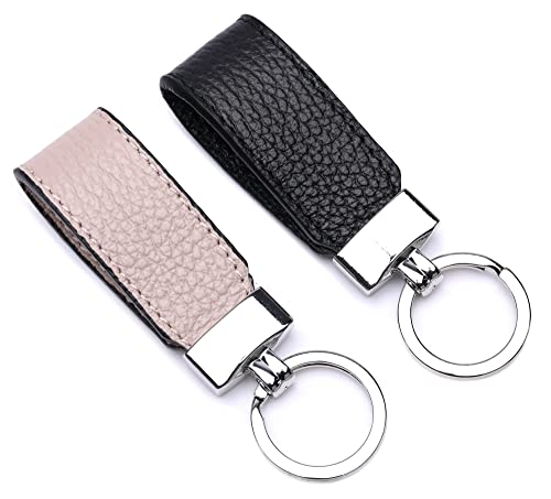 Ever Bloom Leder Schlüsselanhänger Schlüsselring Damen Herren, Autoschlüssel Anhänger Fahranfänger, Geschenk Keyring, Geburtstagsgeschenk Made in Italien, Schlüsselanhänger Farben:Schwarz Rosa von Ever Bloom