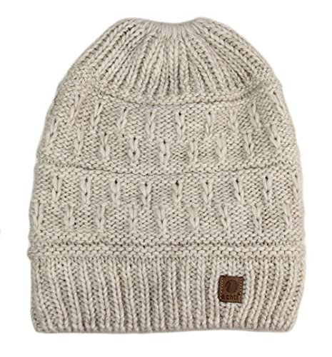 Ever Bloom Strickmütze Damen mit Zopfloch, made in EU, Beanie Mütze für Frauen und Mädchen, Warme Gestrickte Wintermütze, Mütze Farben:Beige von Ever Bloom