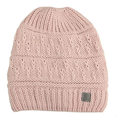 Ever Bloom Strickmütze Damen mit Zopfloch, made in EU, Beanie Mütze für Frauen und Mädchen, Warme Gestrickte Wintermütze, Mütze Farben:Rosa von Ever Bloom