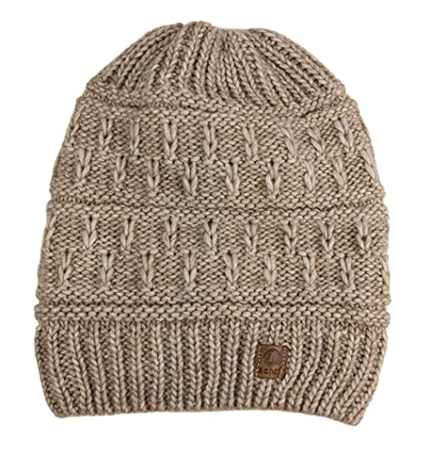 Ever Bloom Strickmütze Damen mit Zopfloch, made in EU, Beanie Mütze für Frauen und Mädchen, Warme Gestrickte Wintermütze, Mütze Farben:Taupe von Ever Bloom