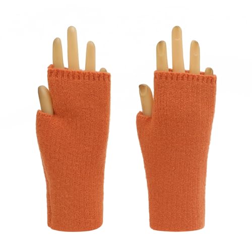 Ever Bloom Warme Fingerlose Halbe Fingerhandschuhe Damen, Strick Handschuhe Winter Fäustlinge, Einfarbig, Handschuhe 2023:Orange von Ever Bloom