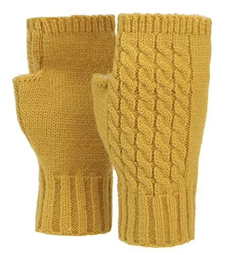 Ever Bloom Warme Halbe Fingerhandschuhe Damen, Zopfmuster, Fingerlose Strick Handschuhe Winter Fäustlinge, Einfarbig, Handschuhe Farbe:Gelb von Ever Bloom