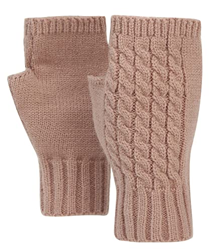 Ever Bloom Warme Halbe Fingerhandschuhe Damen, Zopfmuster, Fingerlose Strick Handschuhe Winter Fäustlinge, Einfarbig, Handschuhe Farbe:Rosa von Ever Bloom