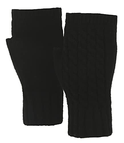 Ever Bloom Warme Halbe Fingerhandschuhe Damen, Zopfmuster, Fingerlose Strick Handschuhe Winter Fäustlinge, Einfarbig, Handschuhe Farbe:Schwarz von Ever Bloom