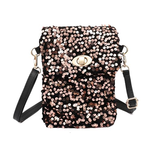 Ever Bloom kleine Damen Umhängetasche Party Handtasche mit Glitzer, Party Tasche Farbe:Schwarz Gold von Ever Bloom