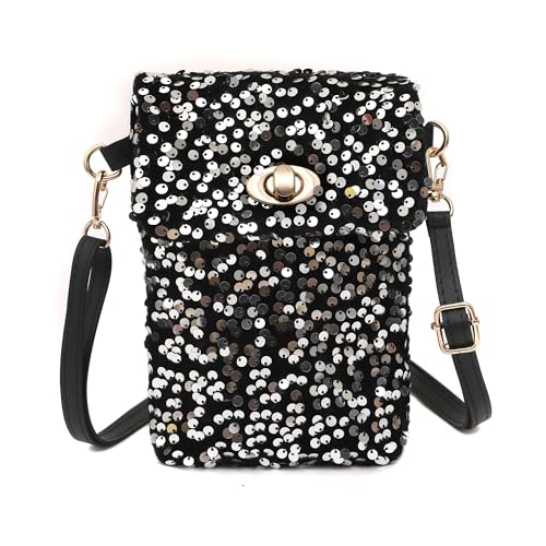 Ever Bloom kleine Damen Umhängetasche Party Handtasche mit Glitzer, Party Tasche Farbe:Schwarz Silber von Ever Bloom