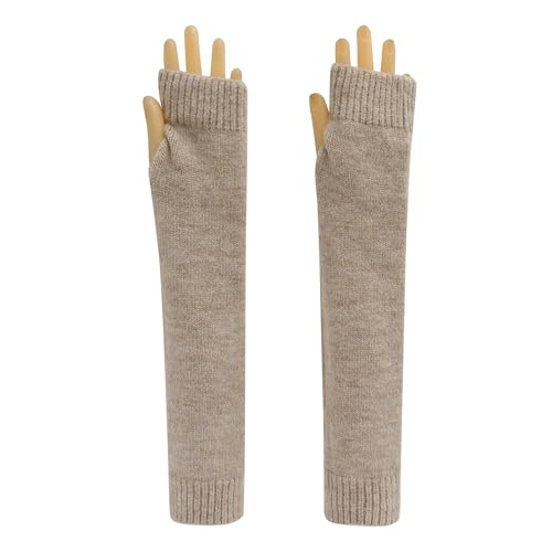 Ever Bloom lang Fingerlos Handschuhe Winter Armstulpen Strickhandschuhe Armwärmer Stulpen für Mädchen Frauen, Handschuhe arm 2023:Hell Khaki von Ever Bloom
