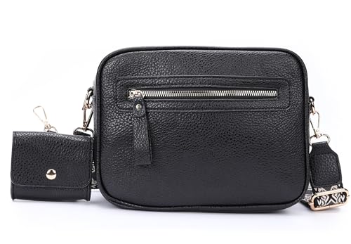 Ever Bloom stylische große Damen Crossbody Bag mit Mini tasche, morderne Umhängetasche mit breitem Schultergurt Münztasche, perfekt Handtasche mit vielen Fächern zum Umhängen, J-2018 Farbe:Schwarz von Ever Bloom