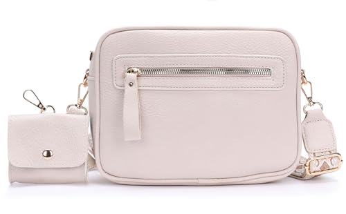 Ever Bloom stylische große Damen Crossbody Bag mit Mini tasche, morderne Umhängetasche mit breitem Schultergurt Münztasche, perfekt Handtasche mit vielen Fächern zum Umhängen, J-2018 Farbe:Beige von Ever Bloom