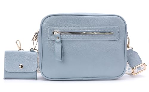 Ever Bloom stylische große Damen Crossbody Bag mit Mini tasche, morderne Umhängetasche mit breitem Schultergurt Münztasche, perfekt Handtasche mit vielen Fächern zum Umhängen, J-2018 Farbe:Blau von Ever Bloom