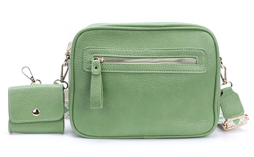 Ever Bloom stylische große Damen Crossbody Bag mit Mini tasche, morderne Umhängetasche mit breitem Schultergurt Münztasche, perfekt Handtasche mit vielen Fächern zum Umhängen, J-2018 Farbe:Grün von Ever Bloom