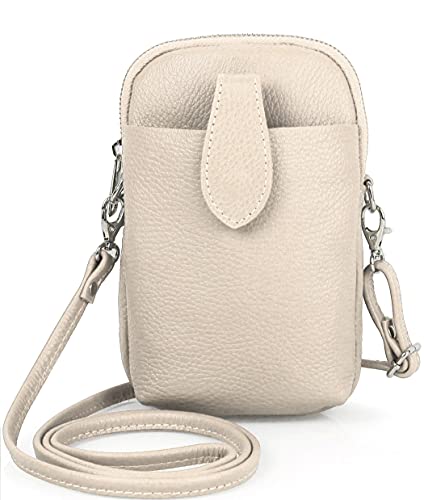 Kleine Damen Leder Umhängetasche, Ital. Handtasche Handy Echtleder, Crossbody Schultertasche für Frauen Mädchen, 0002111070, Tasche Farben:Beige von Ever Bloom