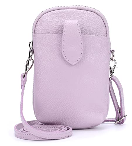 Kleine Damen Leder Umhängetasche, Ital. Handtasche Handy Echtleder, Crossbody Schultertasche für Frauen Mädchen, 0002111070, Tasche Farben:Lila von Ever Bloom