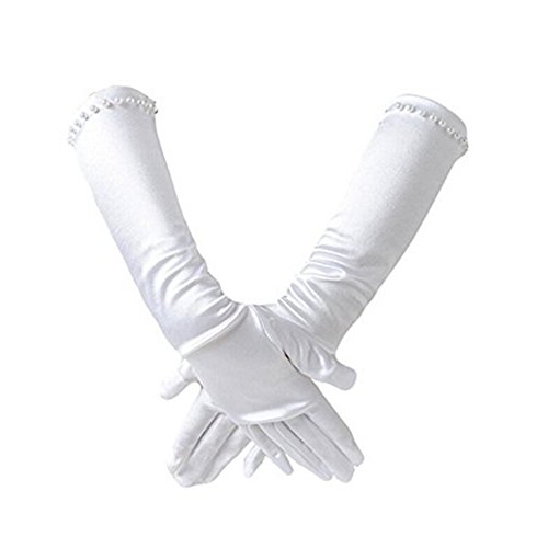 Ever Fairy Mädchen klassisch weiß Hochzeitskleid Perlstickerei Handschuhe - Weiß, L (8-12years) von Ever Fairy