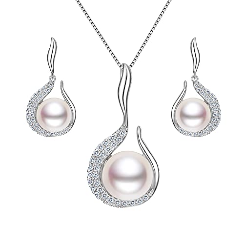 EVER FAITH® 925 Sterling Silber CZ AAA Süßwasser-Zuchtperle Perle Blume Bud Halskette Ohrringe Set klar von EVER FAITH