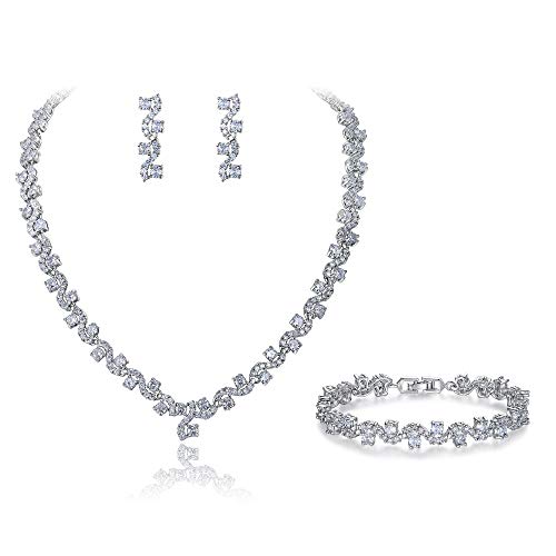 EVER FAITH® Zirkonia Kristall elegant Braut Modeschmuck Schmuck-Sets Silber-Ton N03406-1 von EVER FAITH