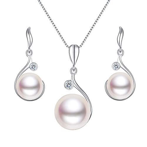 EVER FAITH® 925 Sterling Silber Zirkonia AAA süßwasser Zucht Perle Blume Bud Halskette Ohrringe Set klar von EVER FAITH