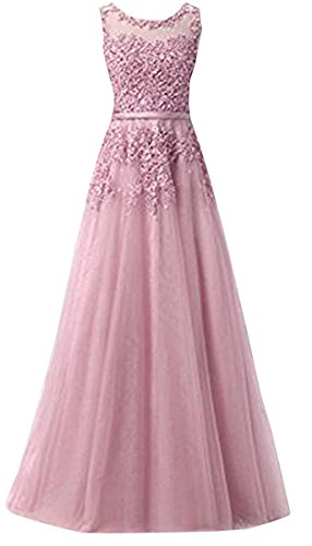 Ever Love A-Linie Lang Spitze T¨¹ll R¨¹ckenfrei Abendkleid Ballkleid Hochzeit Brautjungfernkleid mit Träger-Farbe: Light Purple, Gr. 36 von Ever Love