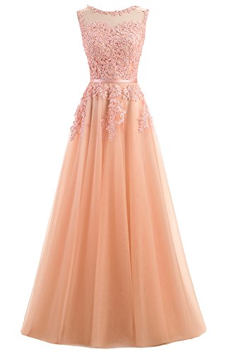 Ever Love A-Linie Lang Spitze T¨¹ll R¨¹ckenfrei Abendkleid Ballkleid Hochzeit Brautjungfernkleid mit Träger-Farbe: Bildfarbe, Gr. 32 von Ever Love