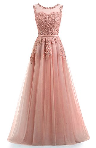 Ever Love unisex A-Linie Lang Spitze T¨¹ll R¨¹ckenfrei Abendkleid Ballkleid Hochzeit Brautjungfernkleid mit Träger-Farbe: Erräten, Gr. 50 von Ever Love