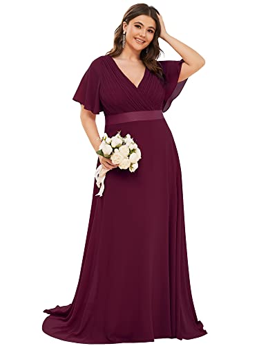 Ever-Pretty Plus Damen Abendkleid Chiffon A-Linie Lange Große Größe Partykleid V Ausschnitt Kurze Ärmel Hohe Taille Mushroom 58 von Ever-Pretty