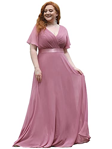 Ever-Pretty Plus Damen Abendkleid Chiffon A-Linie Lange Große Größe Partykleid V Ausschnitt Kurze Ärmel Hohe Taille Orchidee 54 Ever-Pretty Plus Damen Abendkleid Chiffon A-Linie Lange Große Größe Partykleid V Ausschnitt Kurze Ärmel Hohe Taille Orchidee 54 von Ever-Pretty Plus