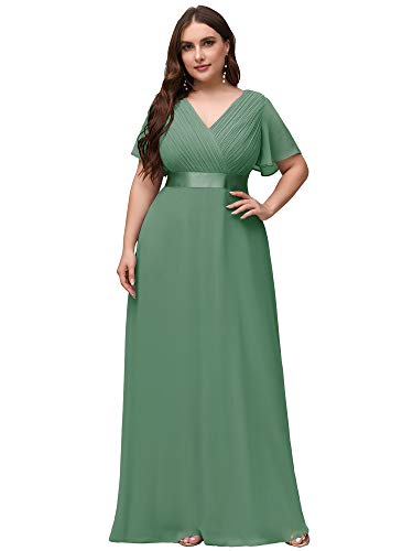 Ever-Pretty Plus Damen Abendkleid Chiffon A-Linie Lange Große Größe V Ausschnitt Chiffon Kurze Ärmel Hohe Taille Brautjungfernkleid Grüne Bohne 44EU Ever-Pretty Plus Damen Abendkleid Chiffon A-Linie Lange Große Größe V Ausschnitt Chiffon Kurze Ärmel Hohe Taille Brautjungfernkleid Grüne Bohne 44EU von Ever-Pretty Plus