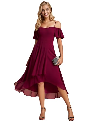 Abendkleider Damen Elegante Sommerkleider Midi A-Linie Kleid Sling Chiffon Hochzeit Gastkleider Brautjungfer Kleider Kurz Burgund 56 von Ever-Pretty