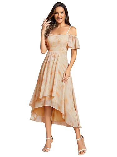 Abendkleider Damen Elegante Sommerkleider Midi A-Linie Kleid Sling Chiffon Hochzeit Gastkleider Brautjungfer Kleider Kurz Goldene Rose 48 von Ever-Pretty