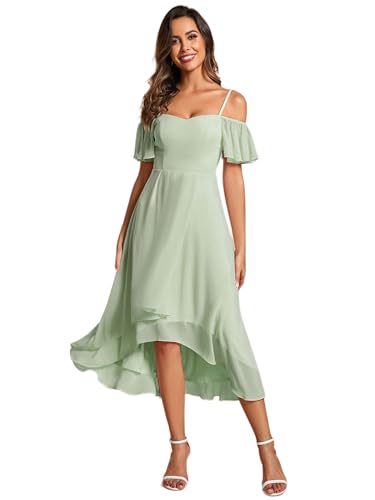 Abendkleider Damen Elegante Sommerkleider Midi A-Linie Kleid Sling Chiffon Hochzeit Gastkleider Brautjungfer Kleider Kurz Minzgrün 42 von Ever-Pretty