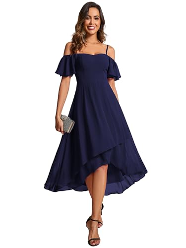 Abendkleider Damen Elegante Sommerkleider Midi A-Linie Kleid Sling Chiffon Hochzeit Gastkleider Brautjungfer Kleider Kurz Navy Blau 42 von Ever-Pretty